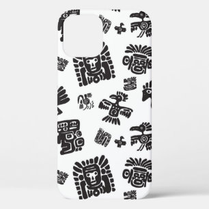 Funda Para iPhone 12 Patrón de maya sin foco. Étem étnico negro y blanc