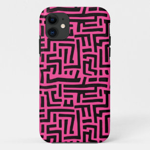 Funda Para iPhone 11 Patrón De Maze De Arte Pop Rosa Y Negro