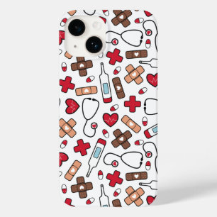 Funda Para iPhone 14 De Case-Mate Patrón de Médica de Enfermeras de Corazón Rojo