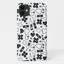 Funda Para iPhone 11 Patrón de Médico de enfermera blanca y negra