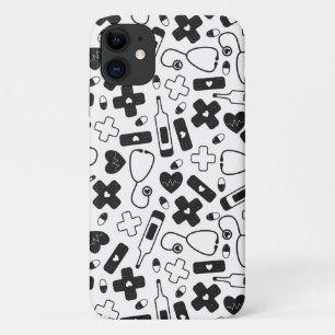 Funda Para iPhone 11 Patrón de Médico de enfermera blanca y negra