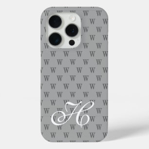 Funda Para iPhone 15 Pro Patrón de monograma blanco negro elegante moderno