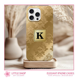 Funda Para iPhone 15 Patrón de monograma con elegante damasco dorado