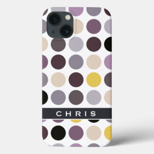 Funda Para iPhone 13 Patrón de monograma de lunares amarillos y púrpura