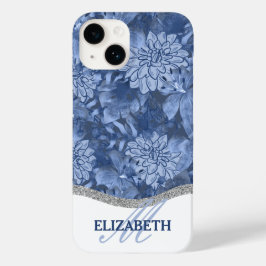 Funda Para iPhone 14 De Case-Mate Patrón de monograma floral de color de agua - azul