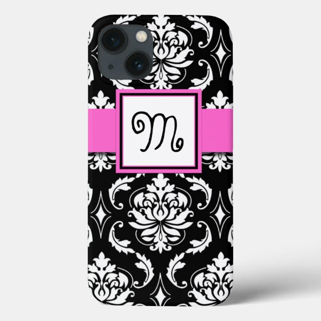 FUNDA DE Case-Mate PARA iPhone PATRÓN DE MONOGRAMAS DE NIÑAS, RODILLOS, NEGROS Y  (Reverso)
