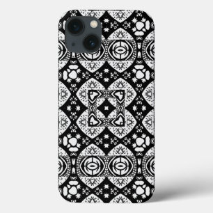 Funda Para iPhone 13 Patrón de mosaico árabe negro y blanco