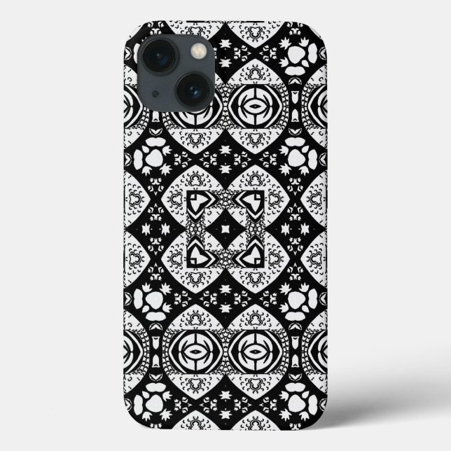 Funda De Case-Mate Para iPhone Patrón de mosaico árabe negro y blanco (Reverso)