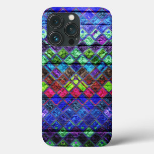Funda Para iPhone 13 Pro Patrón de mosaico colorido con aspecto de madera #