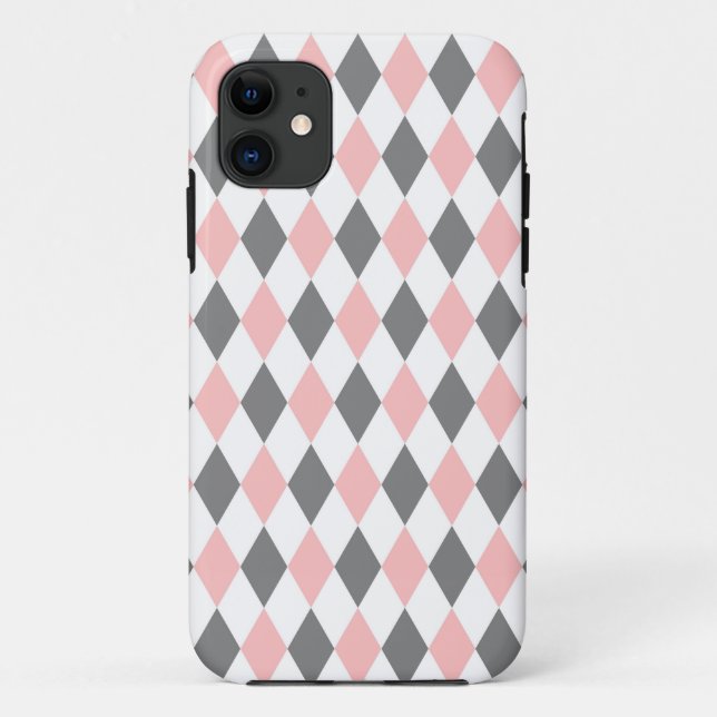 Funda De Case-Mate Para iPhone Patrón de mosaico de diamante gris rosado (Reverso)