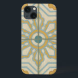 Funda Para iPhone 13 Patrón de mosaico decorativo del viejo mundo<br><div class="desc">Una creación de Chariklia Zarris, esta impresión del mundo antiguo ofrece un patrón decorativo de azulejos azules y dorados sobre un fondo beige. ¡Sería un gran regalo para los aficionados a las flores y a los dibujos en tonos pastel!</div>