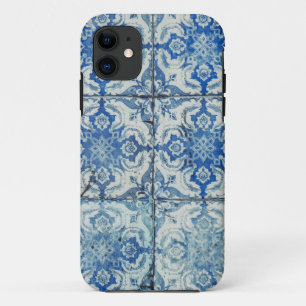 Funda Para iPhone 11 Patrón de mosaico portugués antiguo vintage - Azul