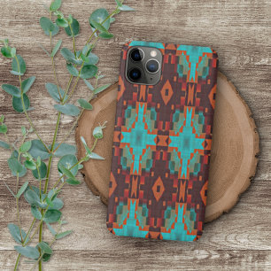 Funda Para iPhone 11 Pro Max Patrón de mosaico tribal turquesa azul teja naranj
