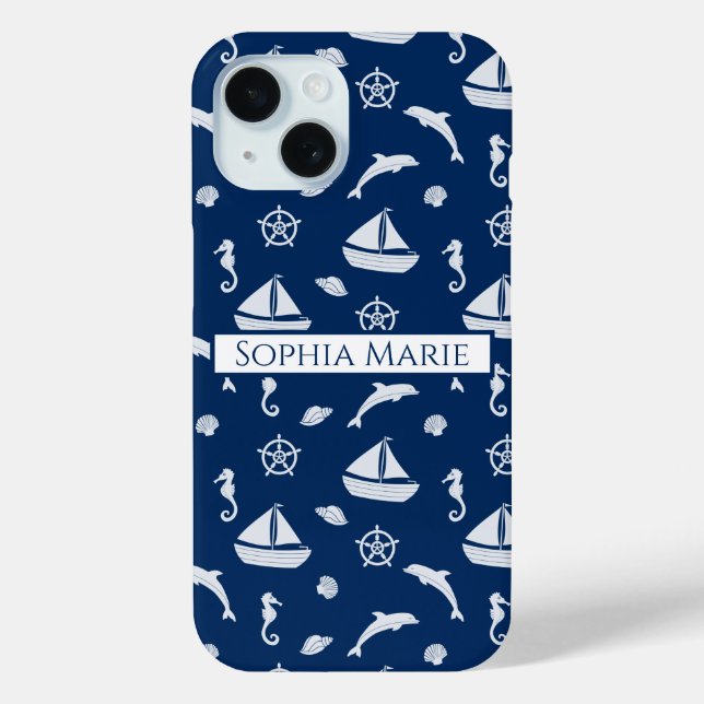 Funda De Case-Mate Para iPhone Patrón de navegación marítima y vida marina (Reverso )