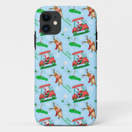Funda Para iPhone 11 Patrón de Navidad de Santa jugando golf con renos 