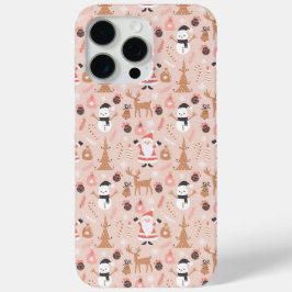 Funda Para iPhone 15 Pro Max Patrón de Navidades rosados con Santa