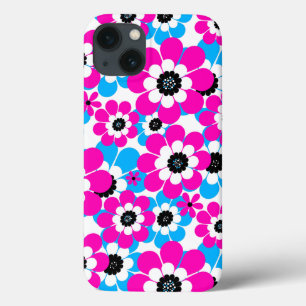 Funda Para iPhone 13 Patrón de neón brillante floral Crimson brillantes