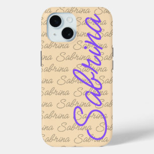 Funda Para iPhone 15 Patrón de nombre de firma Purple Sabrina