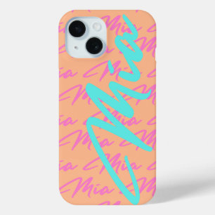 Funda Para iPhone 15 Patrón de nombres repetitivos de Mia