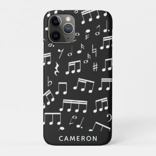 Funda Para iPhone 11 Pro Patrón de notas musicales en blanco negro personal