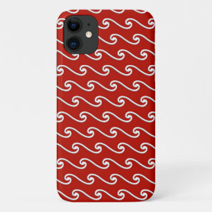 Funda Para iPhone 11 Patrón de onda chino - blanco sobre rojo profundo