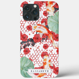 Funda Para iPhone 13 Pro Max Patrón de Onda Floral Seigaiha Monograma de Pez Ko