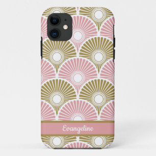 Funda Para iPhone 11 Patrón de onda semicírculo chino rosa y latón