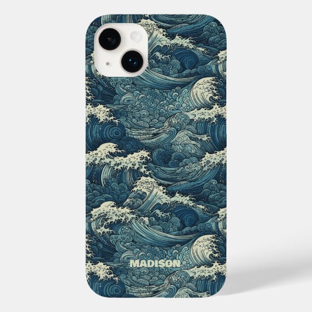 Funda De Case-Mate Para iPhone Patrón de ondas de nombre personalizadas (Reverso )