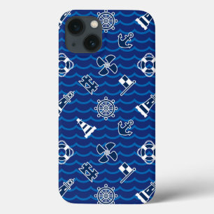 Funda Para iPhone 13 Patrón de ondas náuticas cortas