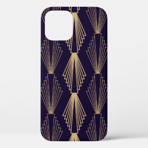 Funda Para iPhone 12 Patrón de oro art decó. Sombroso trasero azul oscu