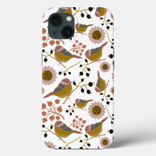 Funda Para iPhone 13 Patrón de oro rosado de los chickadees