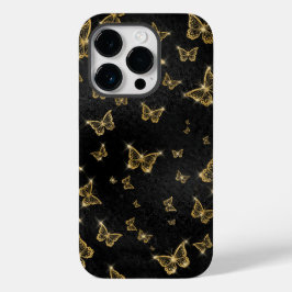 Funda Para iPhone 14 Pro De Case-Mate Patrón de oro y mariposas negras de vidrio
