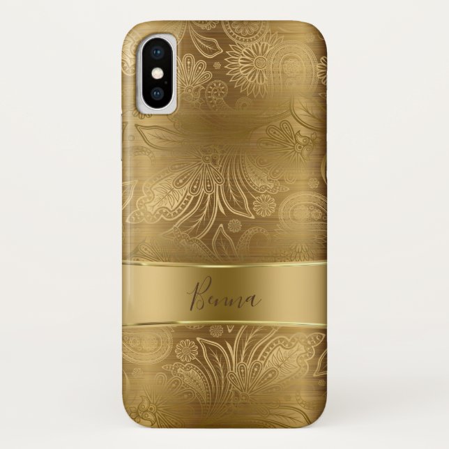 Funda De Case-Mate Para iPhone Patrón de paisley floral de oro y oro metálico (Reverso)
