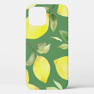 Funda Para iPhone 12 Patrón de papel pintado de limón acuarela.