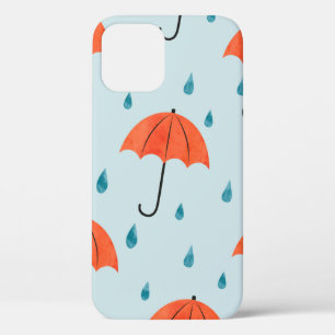 Funda Para iPhone 12 Patrón de paraguas sin foco y caídas de lluvia. Wa