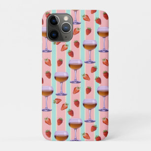 Funda Para iPhone 11 Pro Patrón de Pastel con Copas de Vino y Fresas