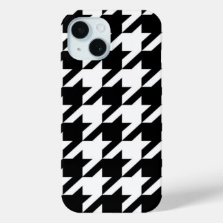 Funda Para iPhone 15 Patrón de patas de gallo geométrico en blanco y ne
