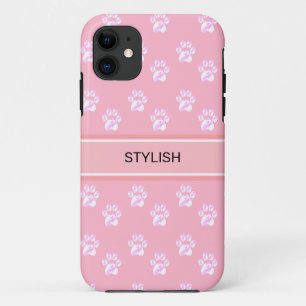 Funda Para iPhone 11 Patrón de patas y texto lindos en rosa