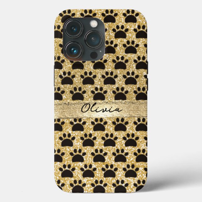 Funda De Case-Mate Para iPhone Patrón de Paw Mascota Seamless Gold Purpurina (Reverso )