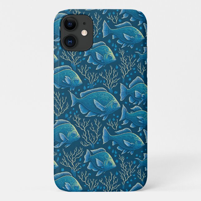 Funda De Case-Mate Para iPhone Patrón de peces azules (Reverso)