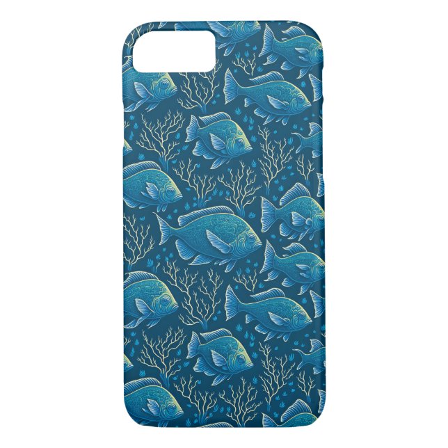 Funda De Case-Mate Para iPhone Patrón de peces azules (Reverso)
