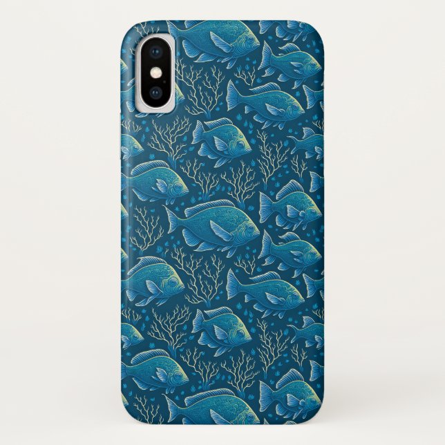 Funda De Case-Mate Para iPhone Patrón de peces azules (Reverso)
