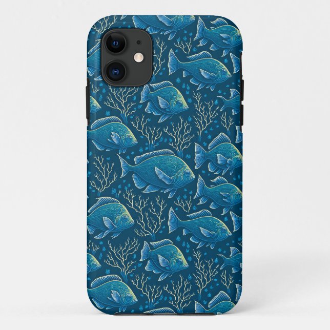 Funda De Case-Mate Para iPhone Patrón de peces azules (Reverso)