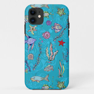 Funda Para iPhone 11 Patrón de peces turquesa