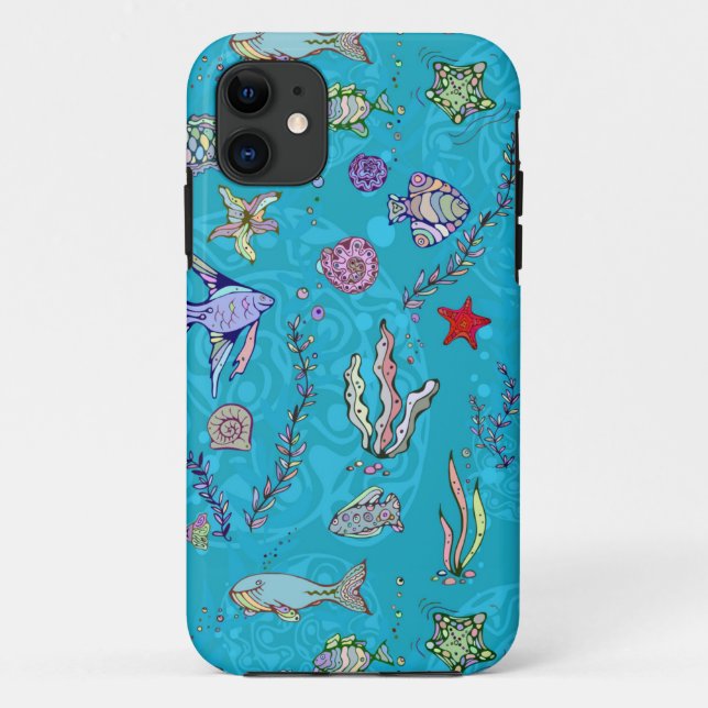 Funda De Case-Mate Para iPhone Patrón de peces turquesa (Reverso)