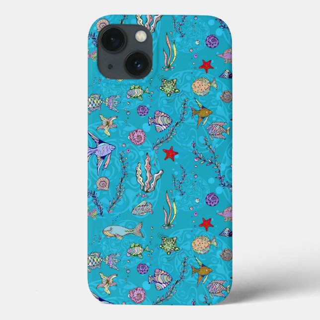 Funda De Case-Mate Para iPhone Patrón de peces turquesa (Reverso)