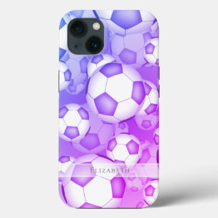 Funda Para iPhone 13 patrón de pelotas de fútbol azul púrpura rosa y co