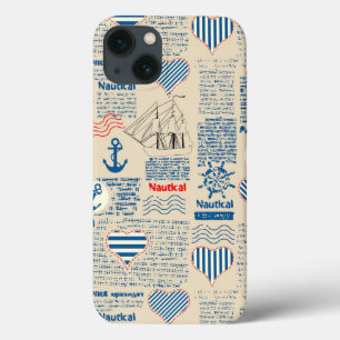 Funda Para iPhone 13 Patrón de periódico náutico