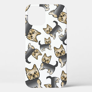 Funda Para iPhone 12 Patrón de perro Yorkshire Terrier azul y dorado