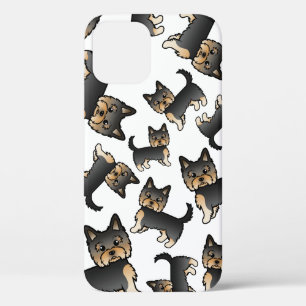 Funda Para iPhone 12 Patrón de perro Yorkshire Terrier negro y fuego